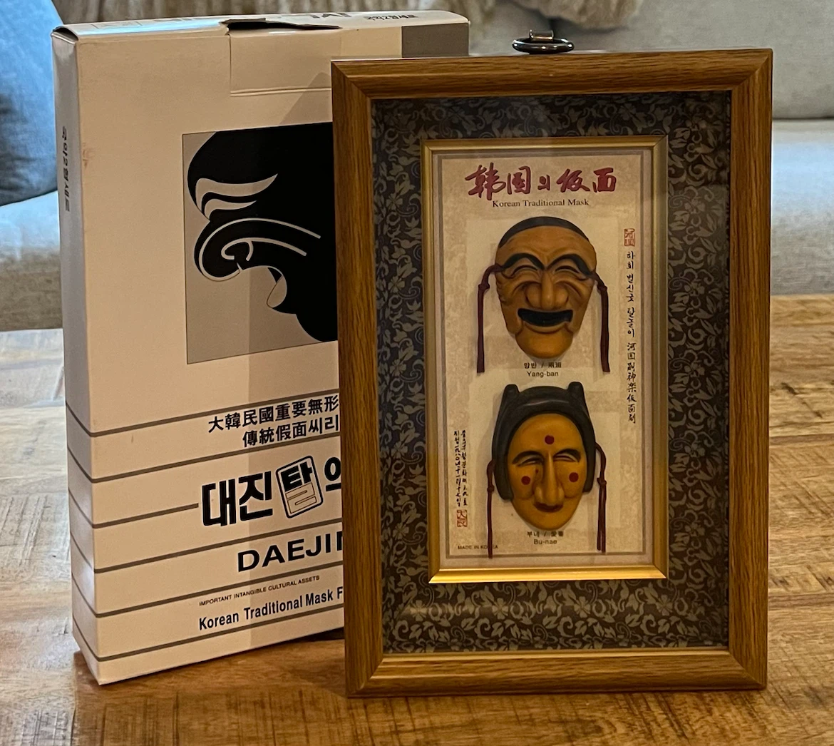 Authentic Korean Hahoe Traditional Masks Shadow Box Art