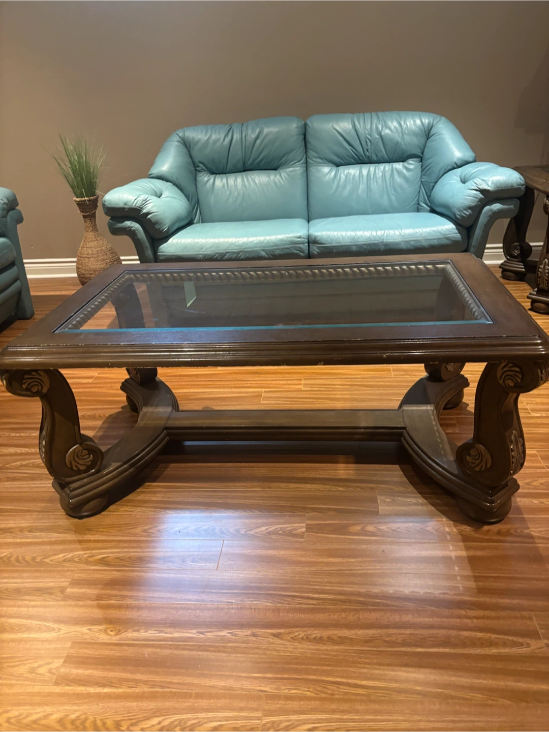 Ornate Wood Coffee Table with Glass Top - photo 2