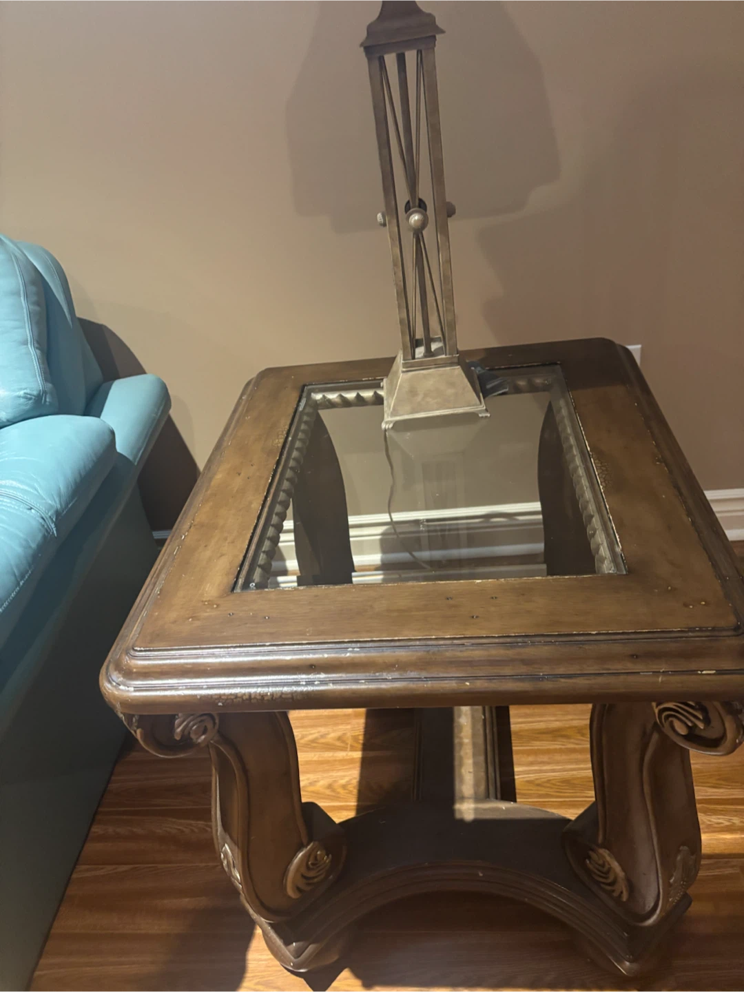 Ornate Wood Coffee Table with Glass Top - photo 3