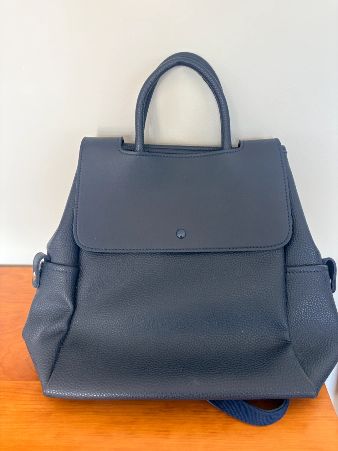 Brand Nee Navy Blue Faux Leather Backpack