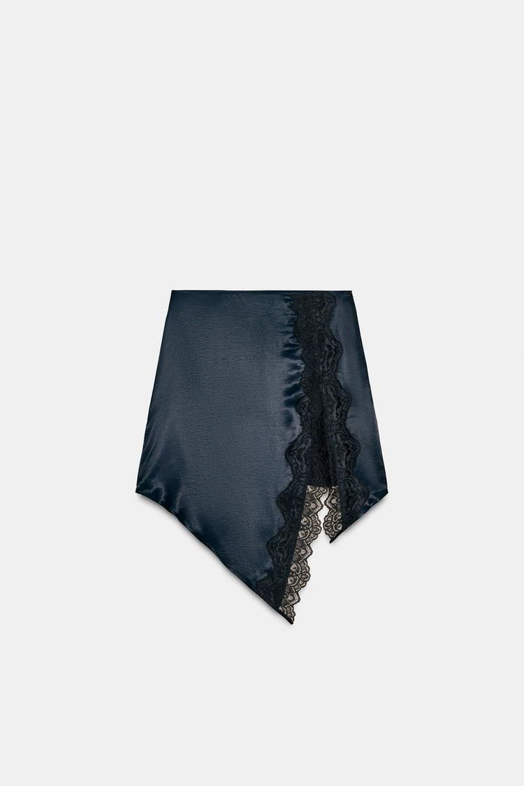 Navy Satin Lace Trim Mini Skirt Zara S NWT - photo 4