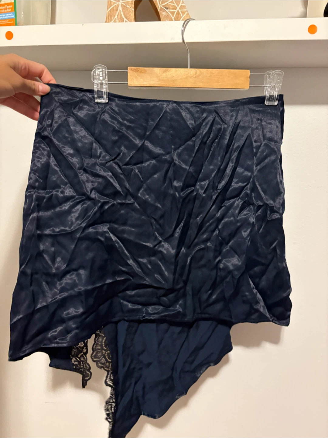 Navy Satin Lace Trim Mini Skirt Zara S NWT - photo 5