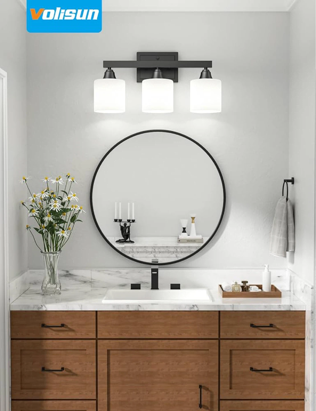 VOLISUN Matte Black Bathroom 3 Light Fixture - BNIB - photo 3