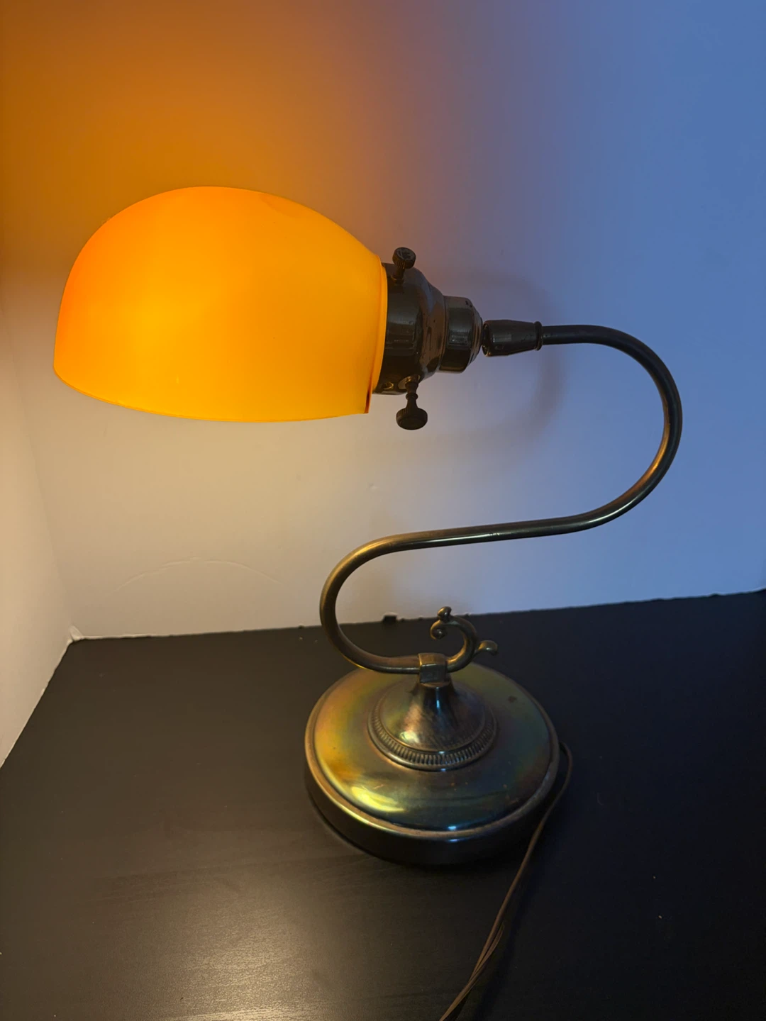 Vintage Bankers Lamp with Amber Glass Shade - photo 2
