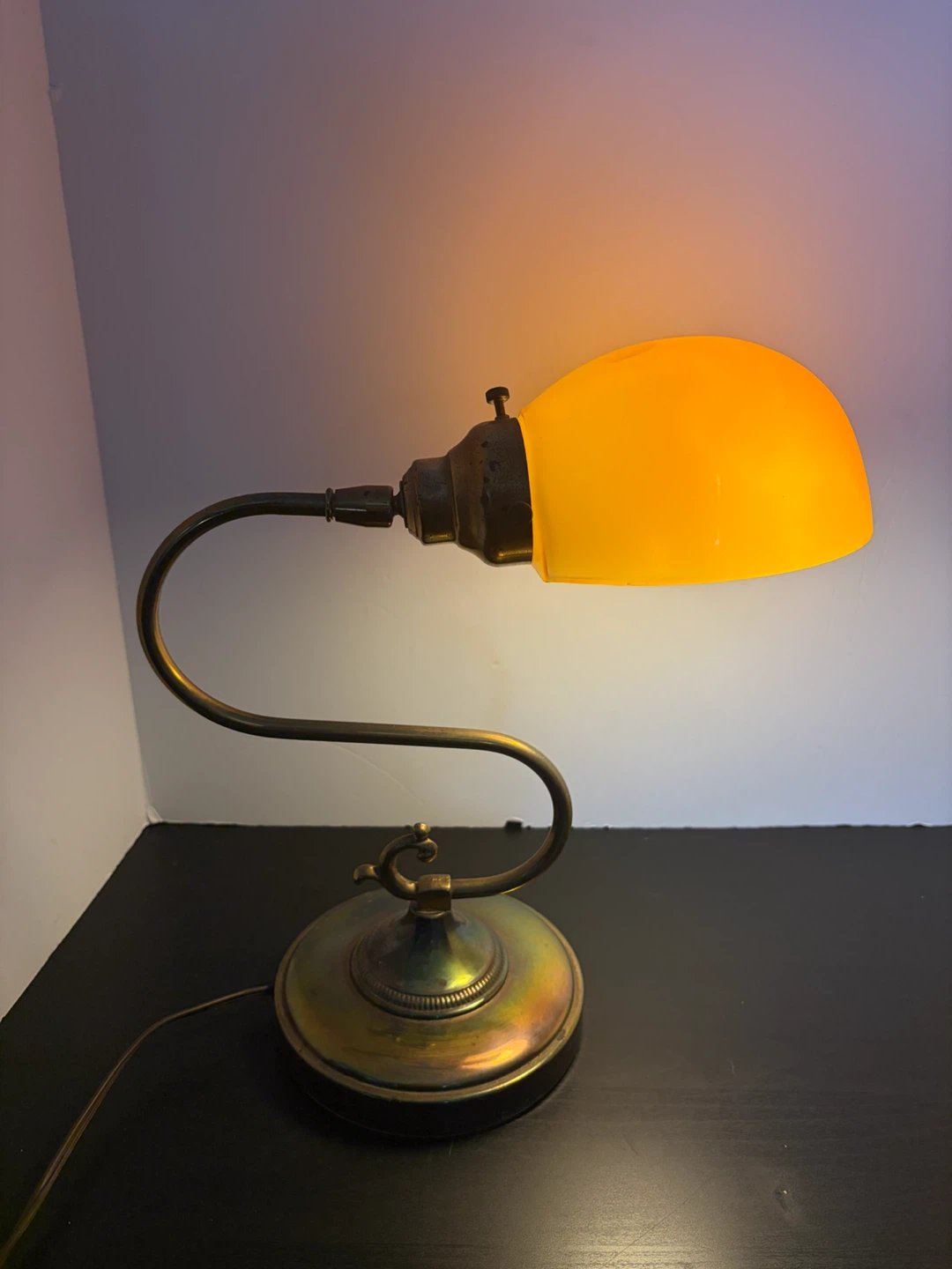 Vintage Bankers Lamp with Amber Glass Shade - photo 3