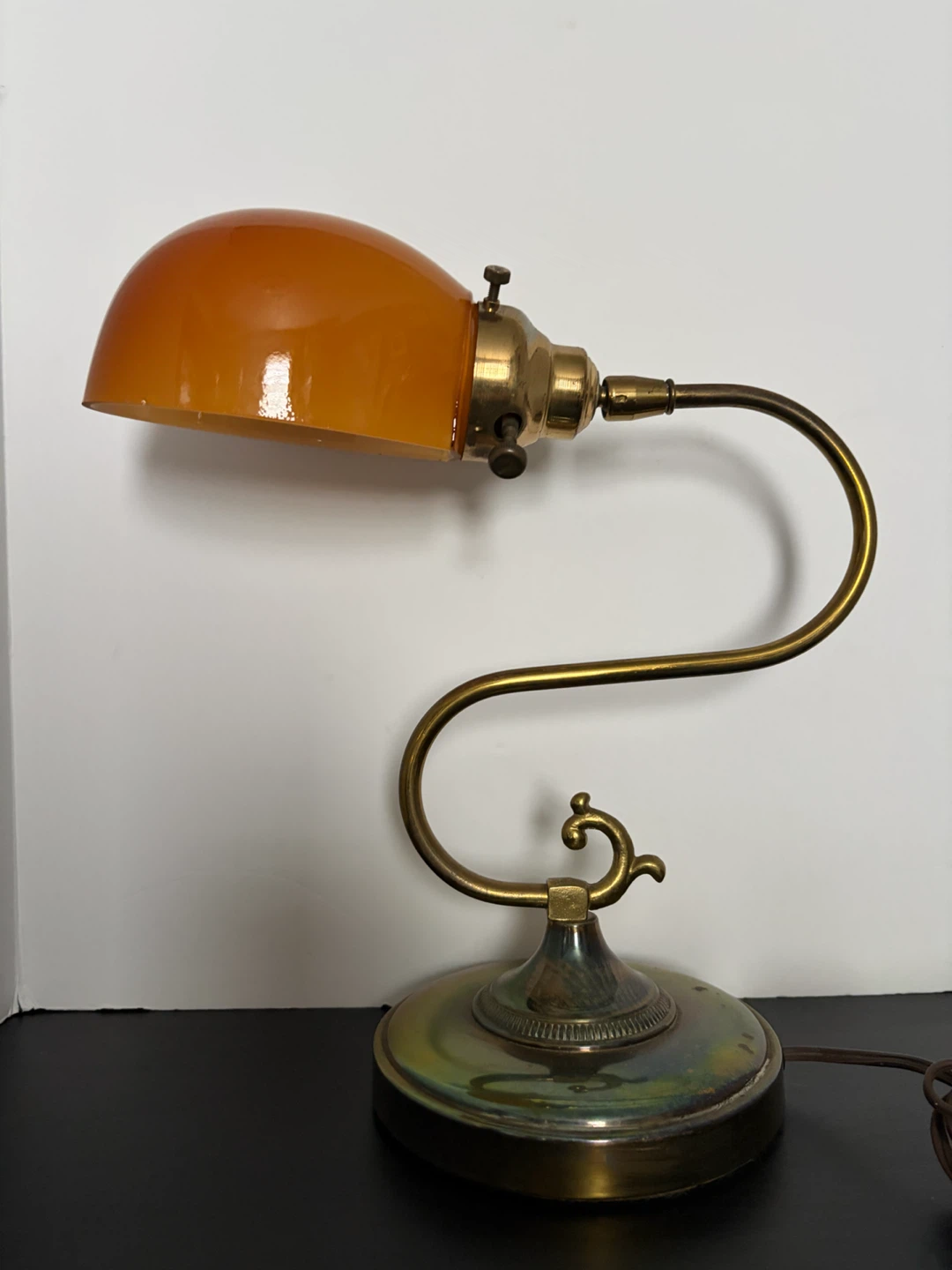 Vintage Bankers Lamp with Amber Glass Shade - photo 4