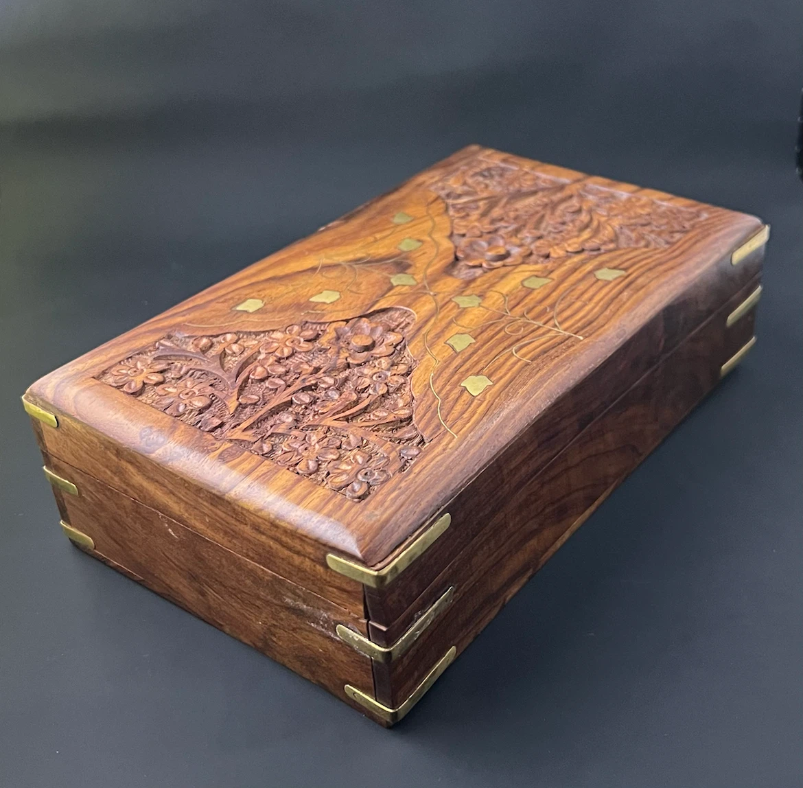 Vintage Hand Carved Sheesham Wood Jewelry/Keepsake Box
