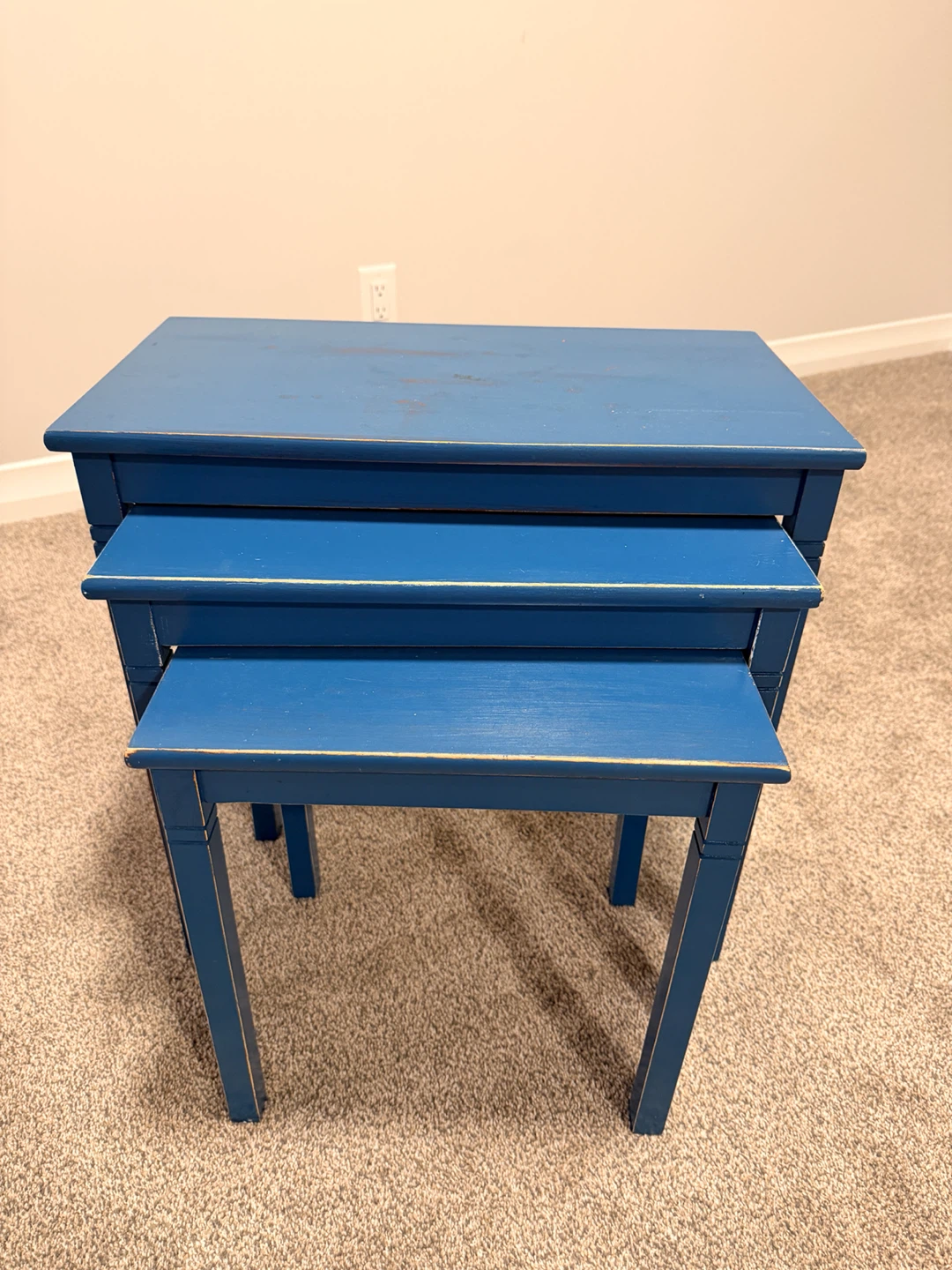 Refurbished and well loved Blue Nesting Tables Set