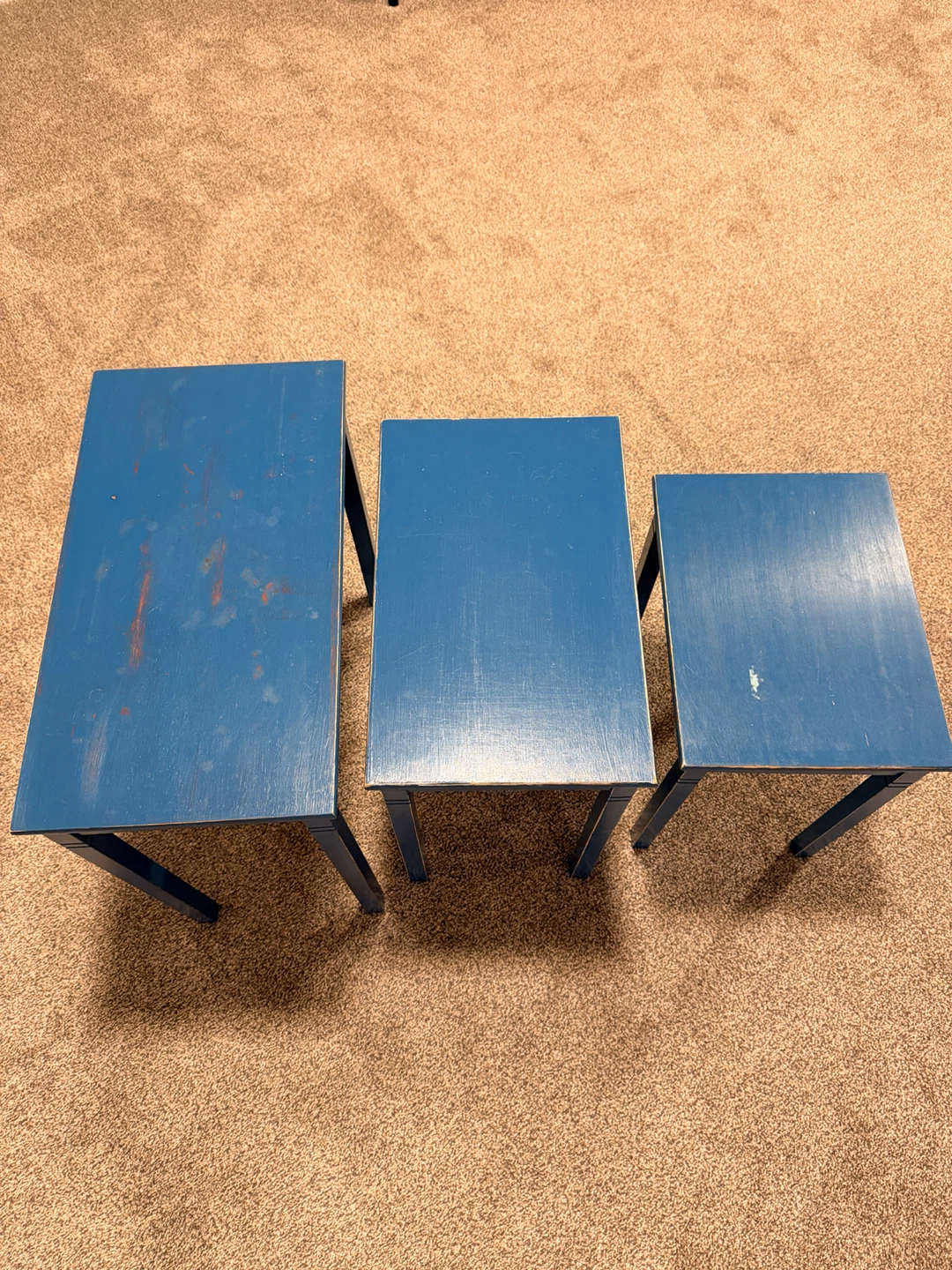 Refurbished and well loved Blue Nesting Tables Set - photo 4