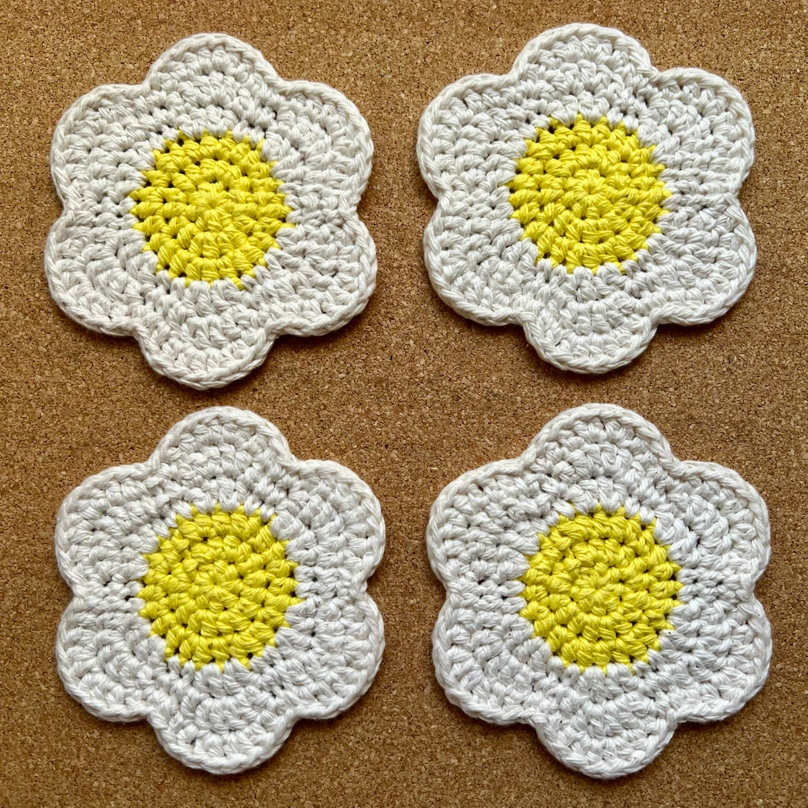 Handmade Crochet Flower Coasters (Set of 4)