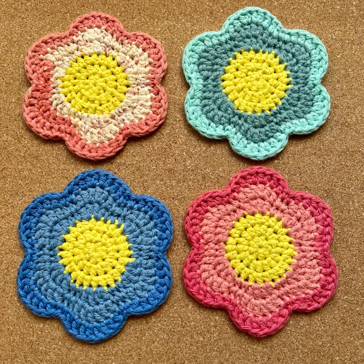 Handmade Crochet Flower Coasters (Set of 4) - photo 2