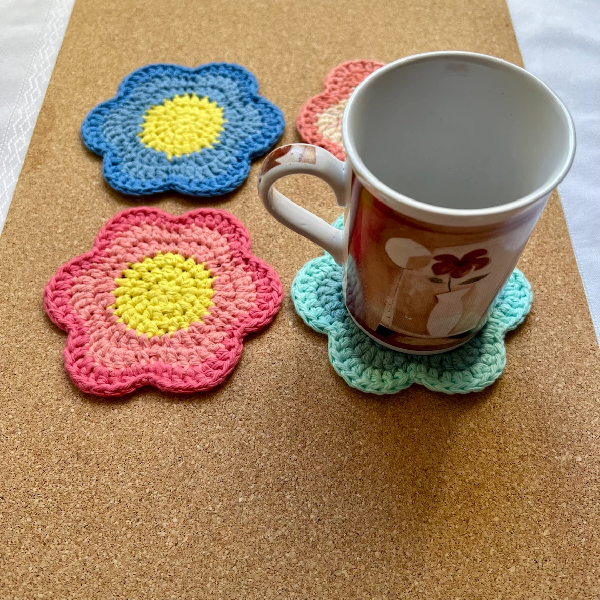 Handmade Crochet Flower Coasters (Set of 4) - photo 3