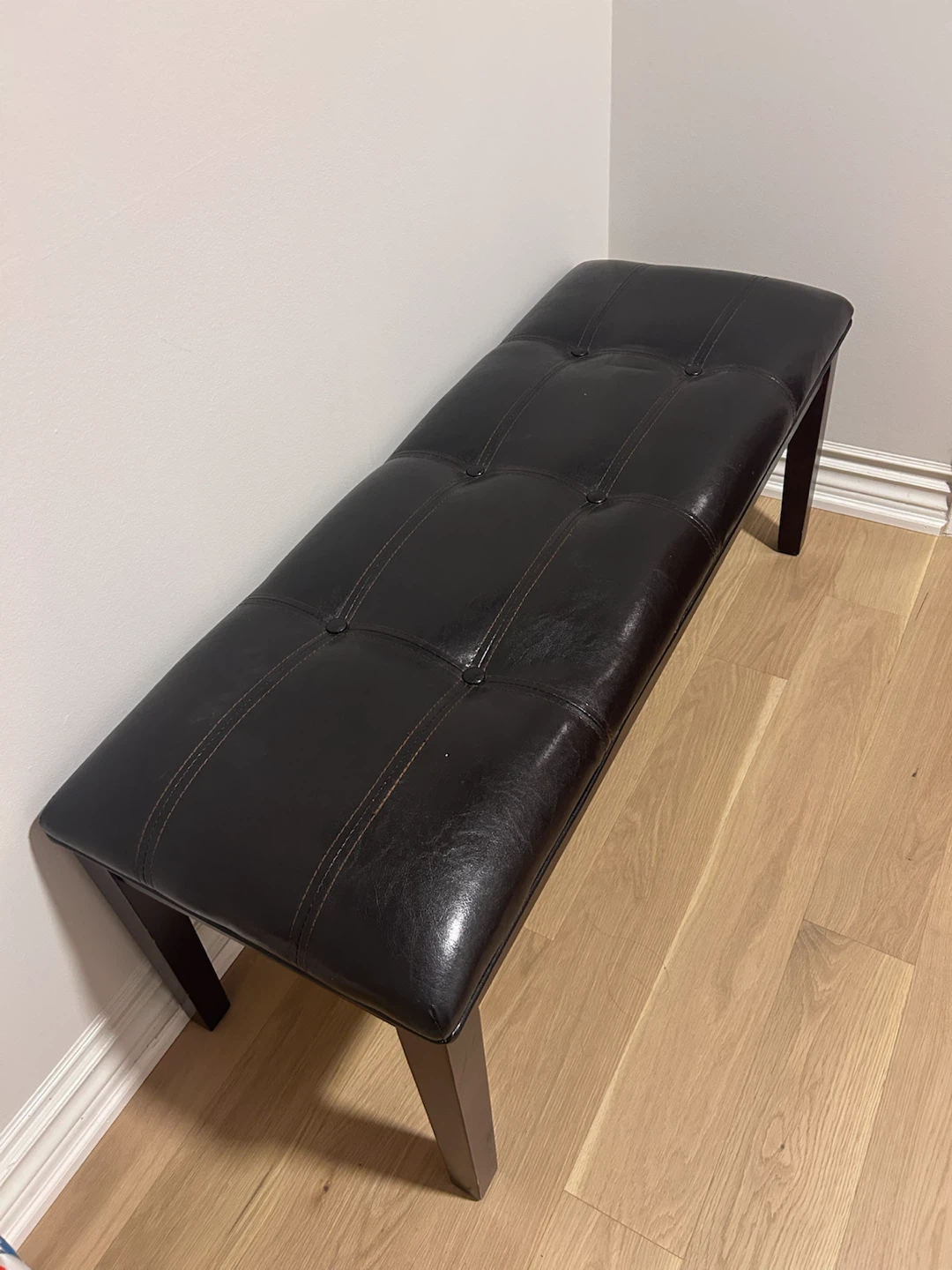 Dark Faux Leather Tufted Bench