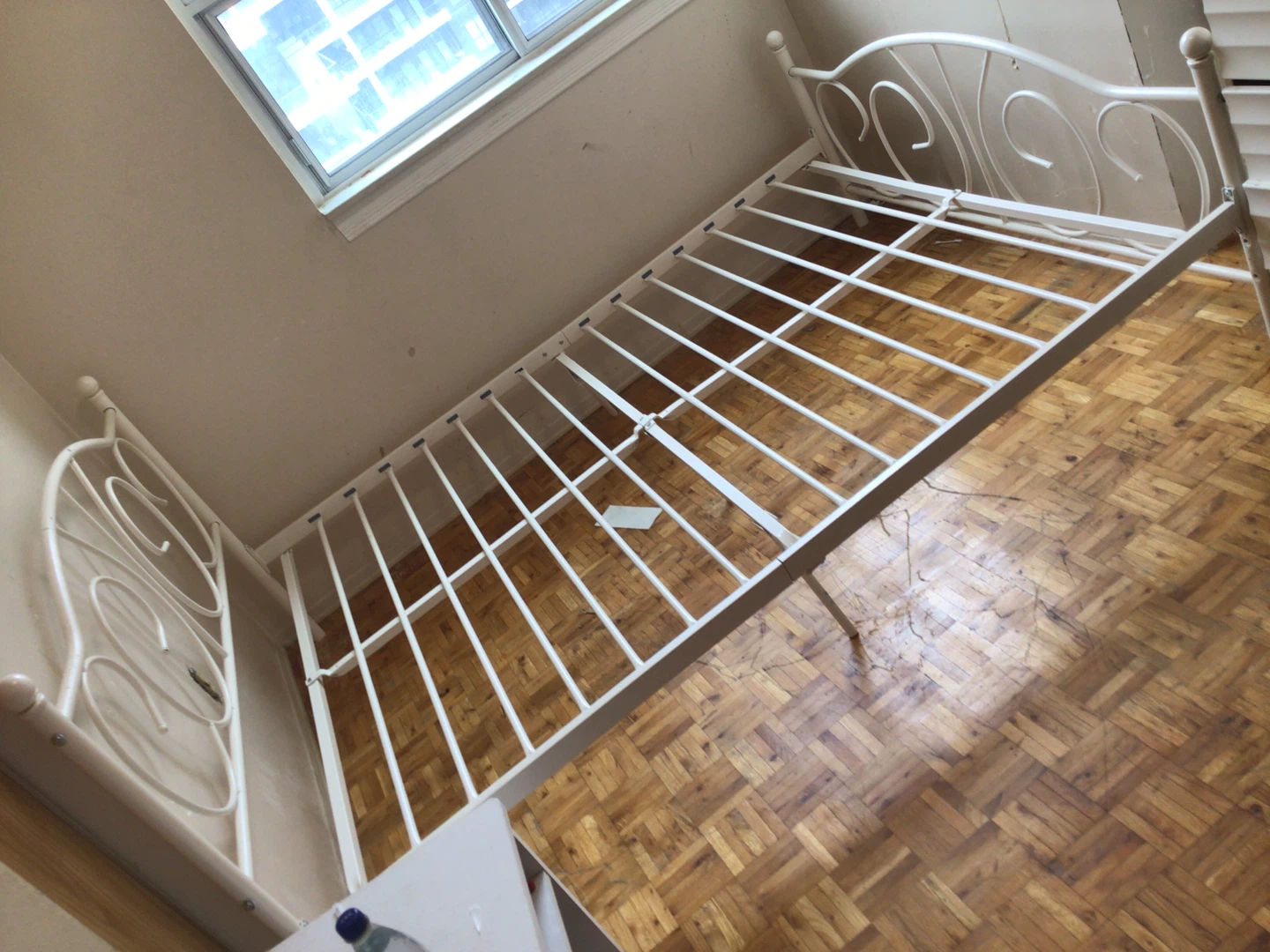 White Metal Bed Frame with Designed Headboard