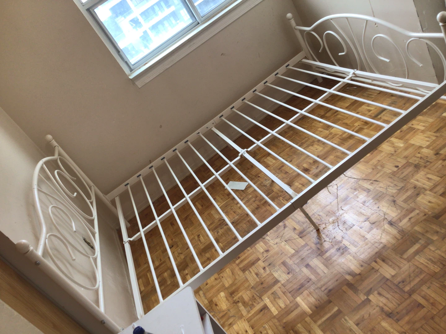 White Metal Bed Frame with Designed Headboard - photo 2