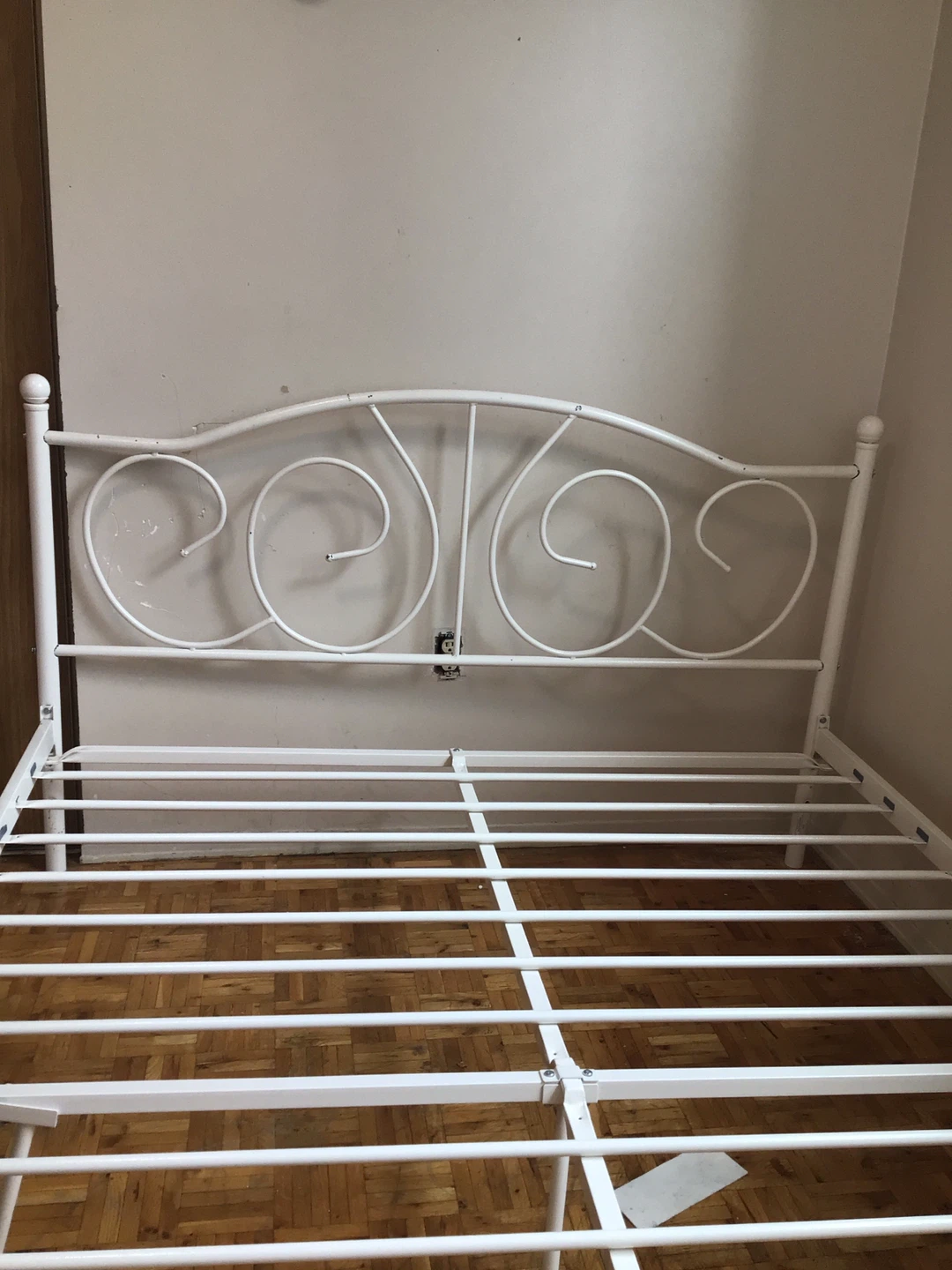 White Metal Bed Frame with Designed Headboard - photo 3