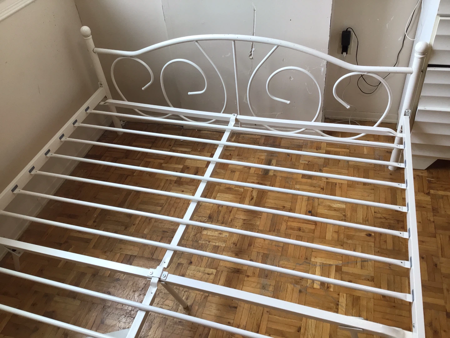 White Metal Bed Frame with Designed Headboard - photo 4
