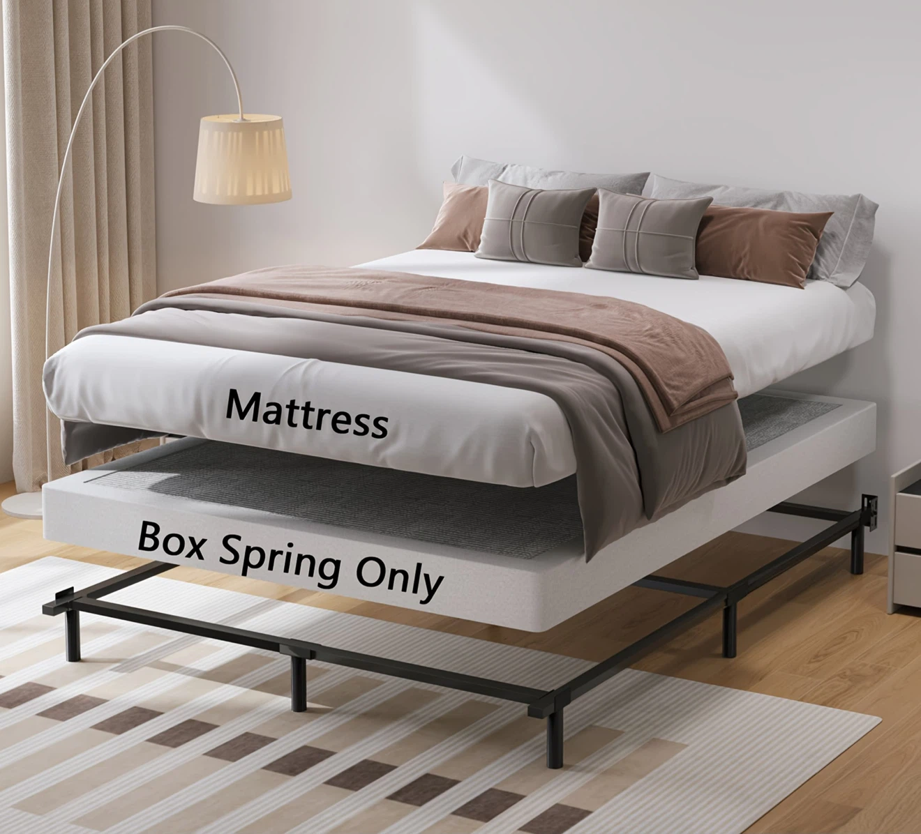 Mattress, Box and metal Bed Frame