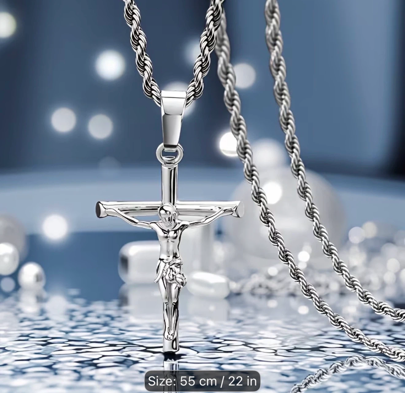 18K Plated sterling silver Jesus Crucifix Pendant Necklace