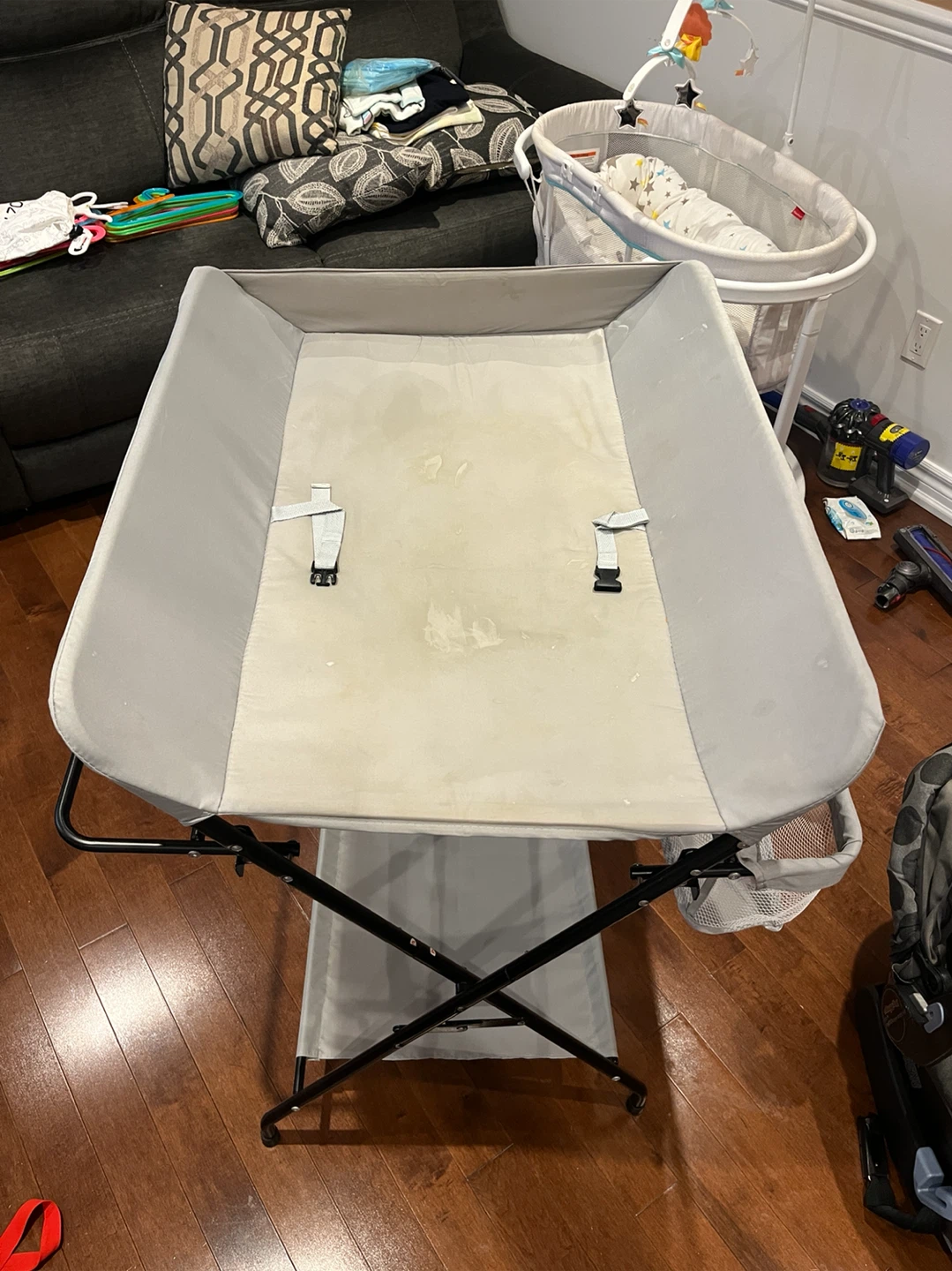 Grey Foldable Diaper Changing Station with Storage Basket - photo 2