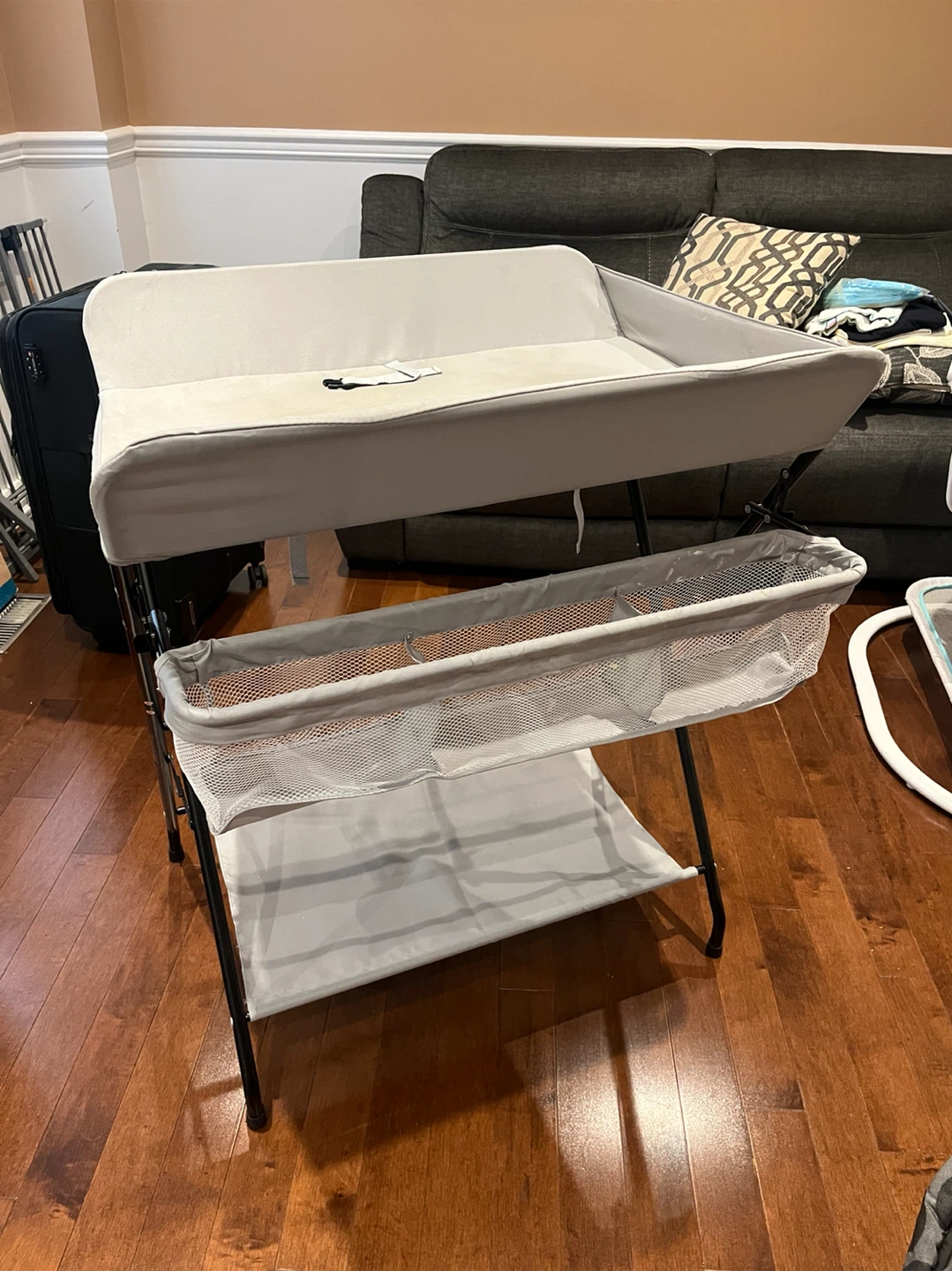 Grey Foldable Diaper Changing Station with Storage Basket - photo 3