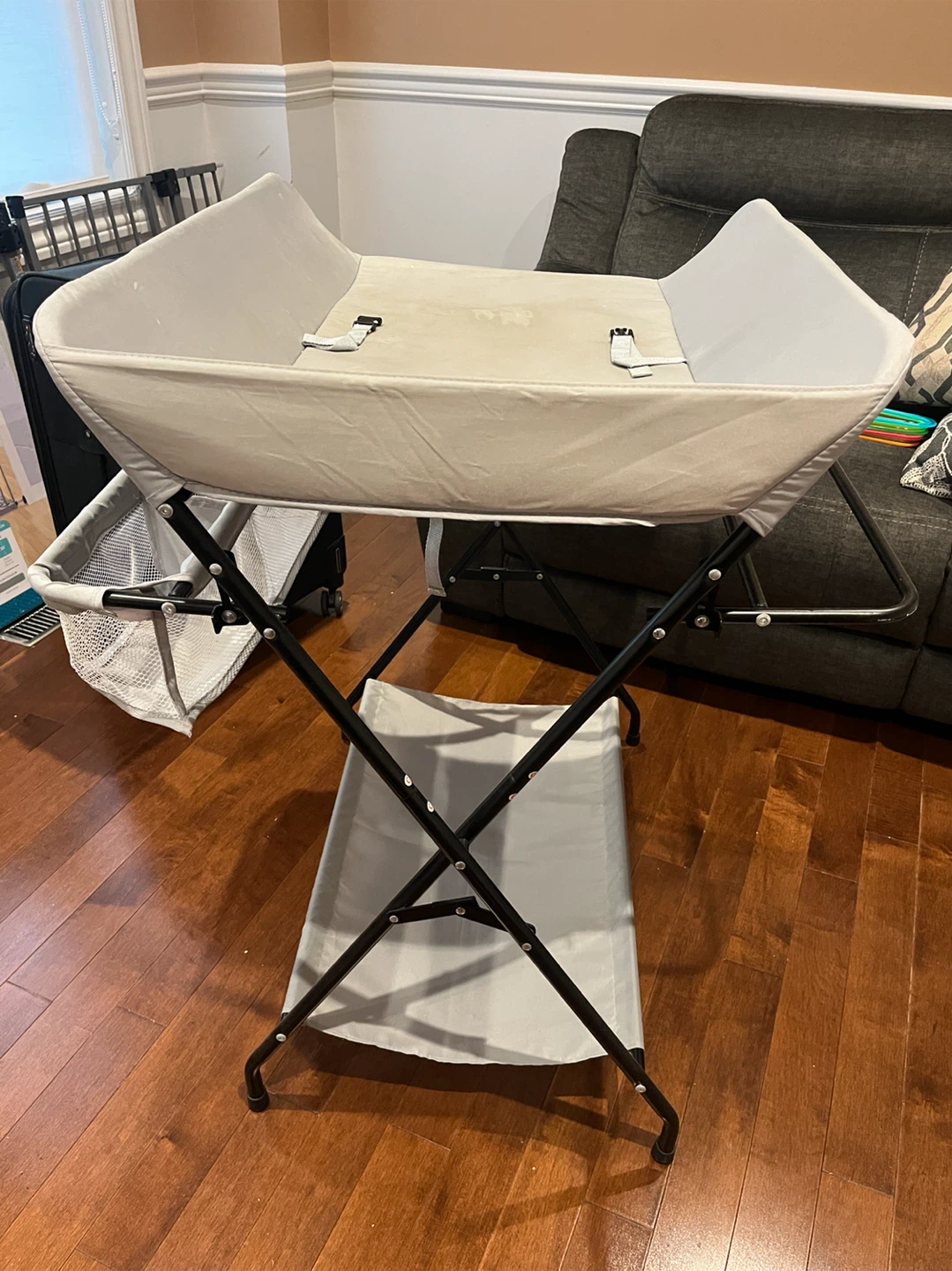 Grey Foldable Diaper Changing Station with Storage Basket - photo 4
