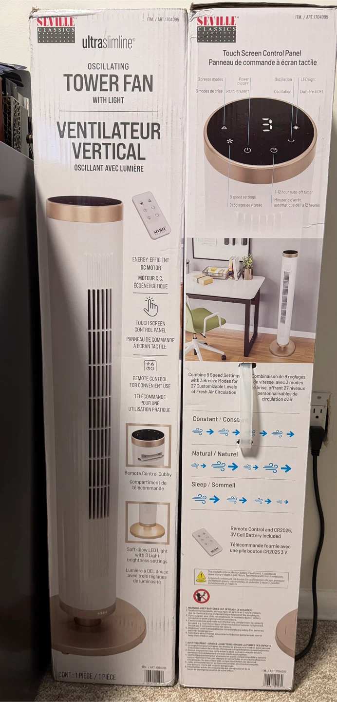 BNIB - Seville UltraSlimLine Tower Fan with Light
