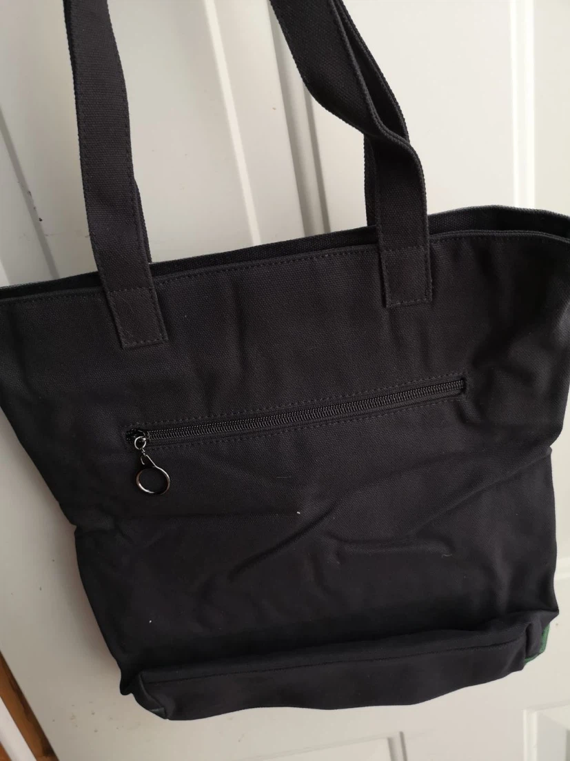 Black Canvas Tote Bag with Zipper Pocket