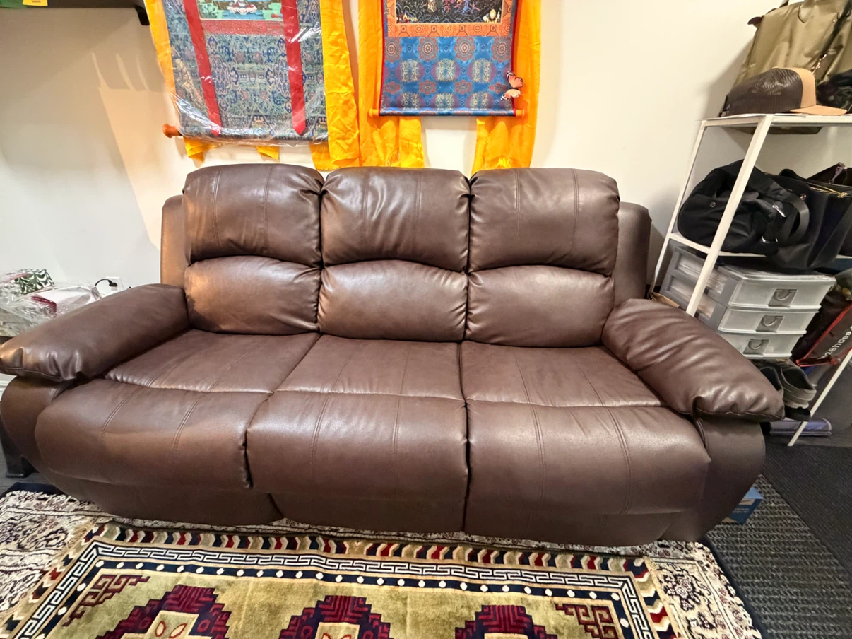 Brown Leather Recliner Sofa with Cup Holders
