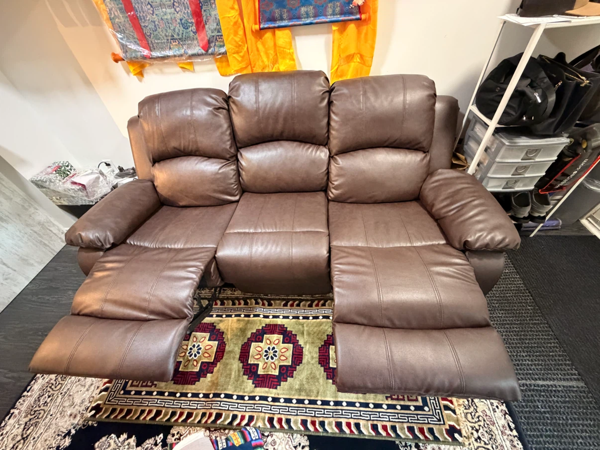 Brown Leather Recliner Sofa with Cup Holders - photo 2