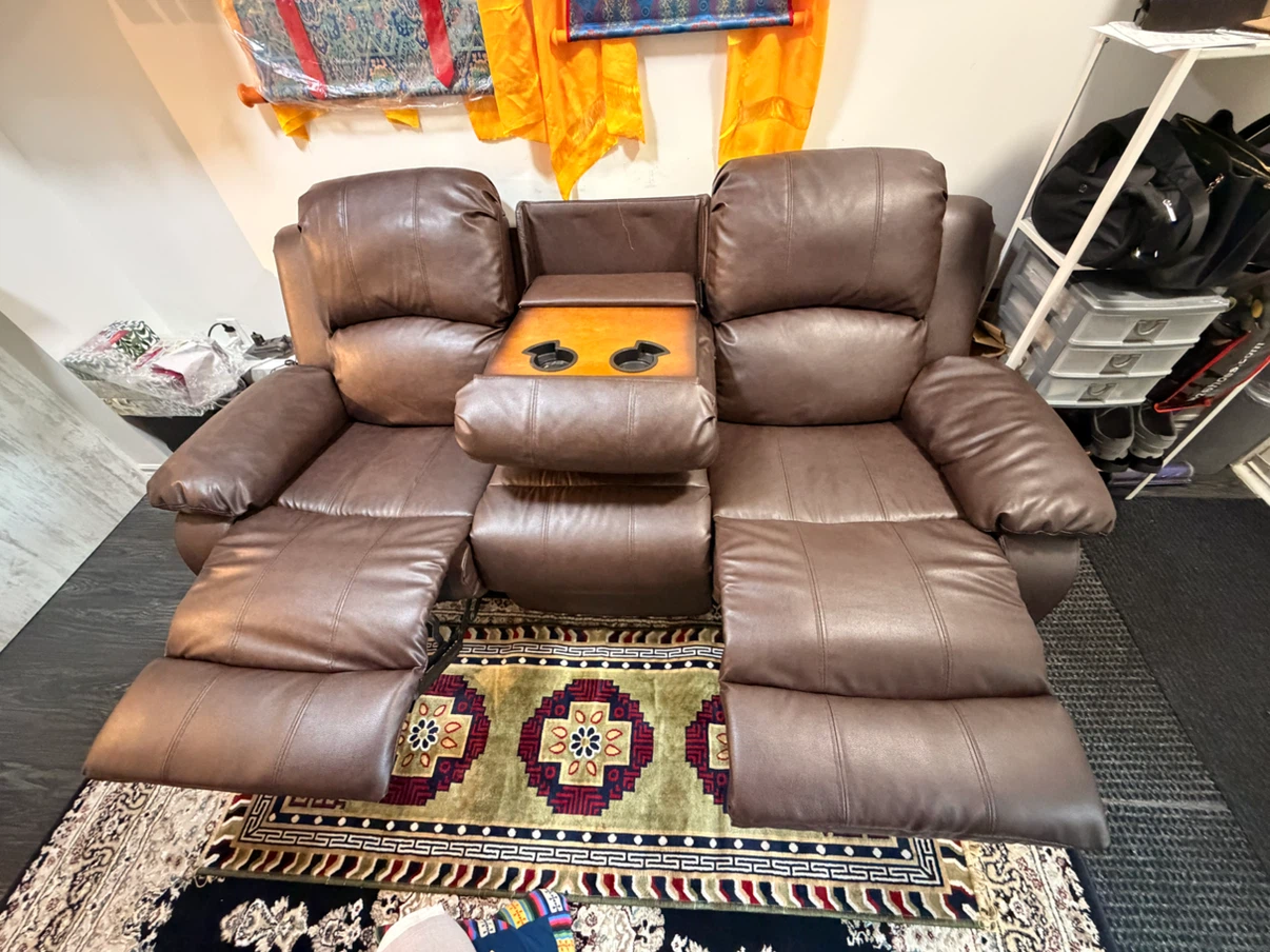Brown Leather Recliner Sofa with Cup Holders - photo 4