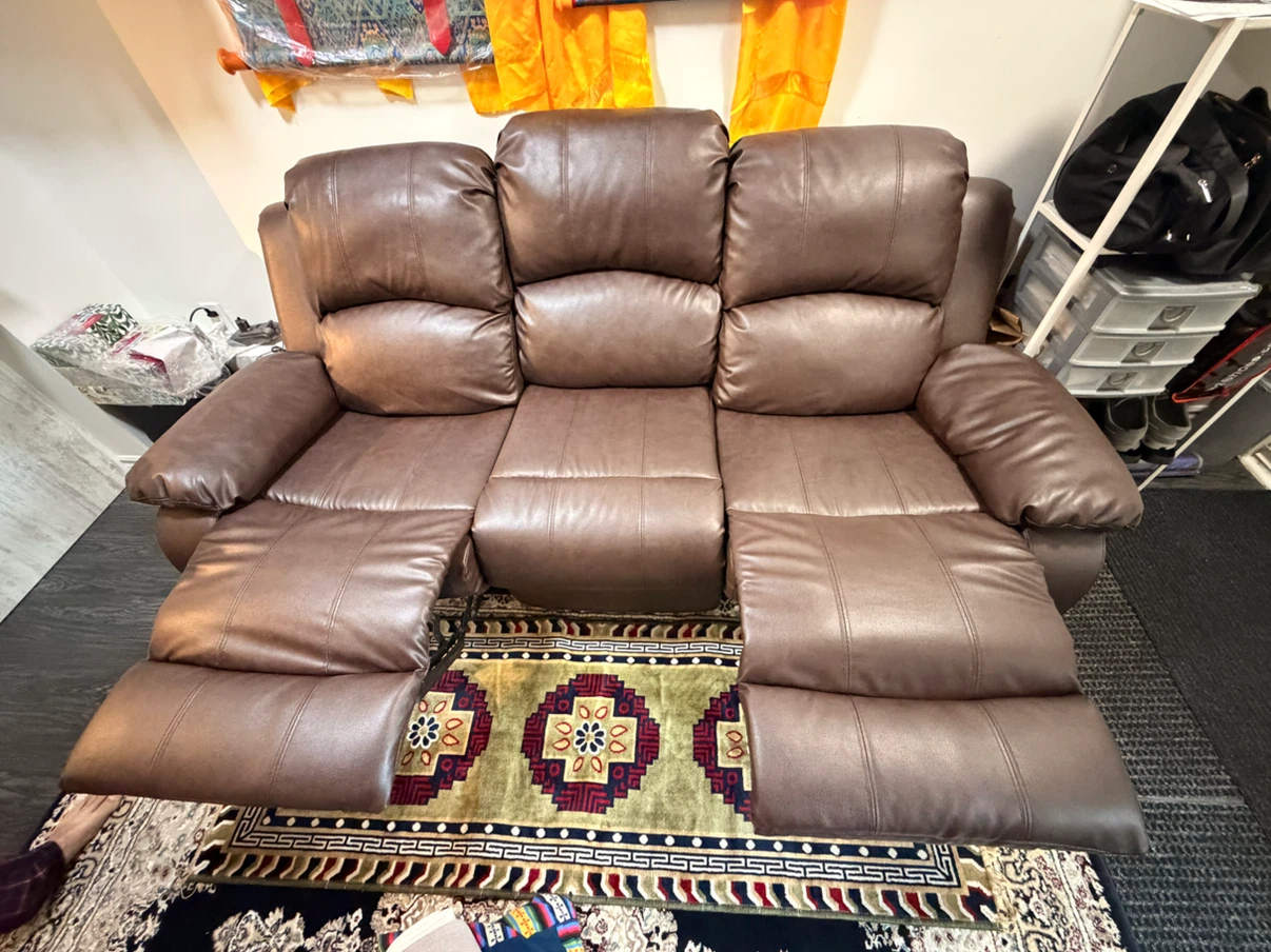 Brown Leather Recliner Sofa with Cup Holders - photo 5