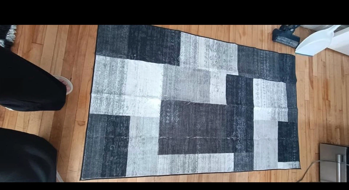 Modern Patchwork Plaid Area Rug Black Grey INS Style