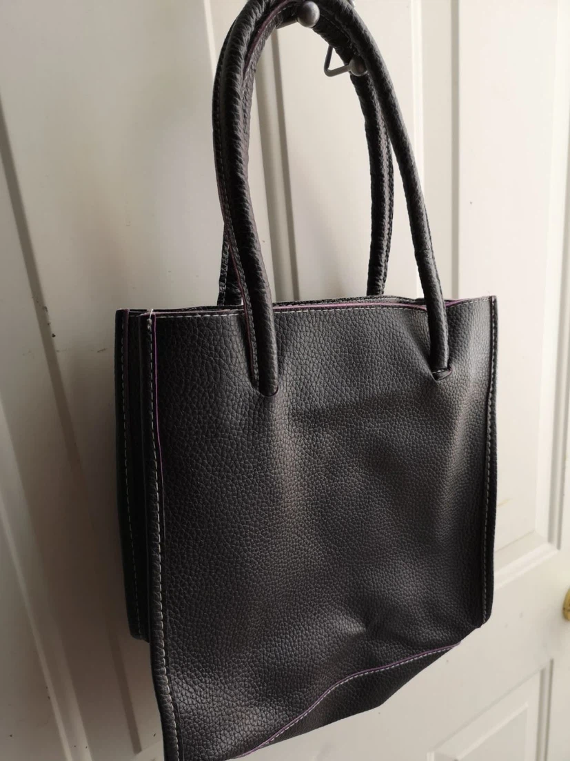Black Faux Leather Tote Bag with Pink Trim - photo 2