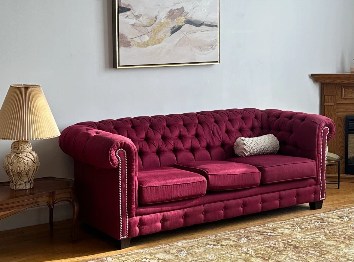 Burgundy Velvet Chesterfield Sofa