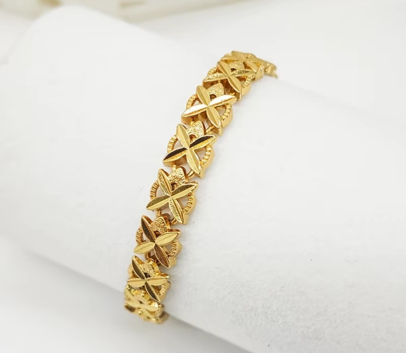 24 K PatedGold-tone Heart and Star Link Bracelet