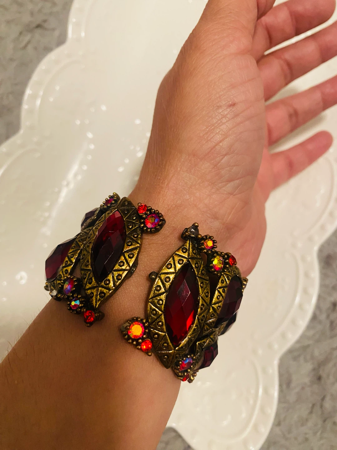 Statement Cuff Bracelet with Deep Red Rhinestone - photo 4