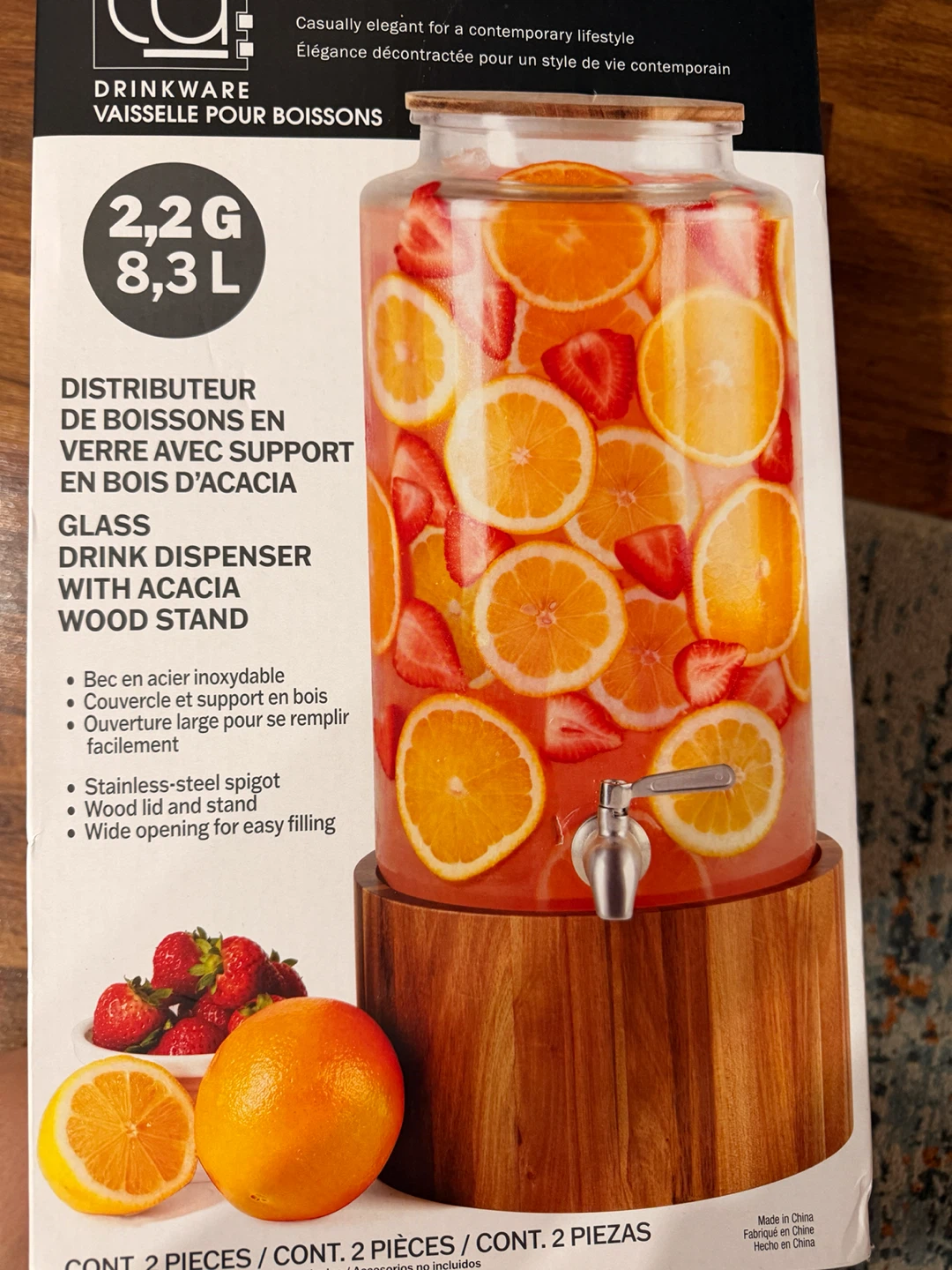 Studio Decor Glass Drink Dispenser with Acacia Wood Stand