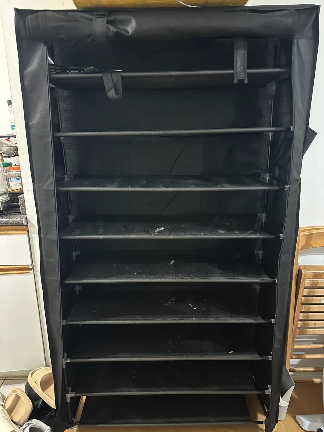 Black 9-Tier Shoe Rack with Cover - photo 2