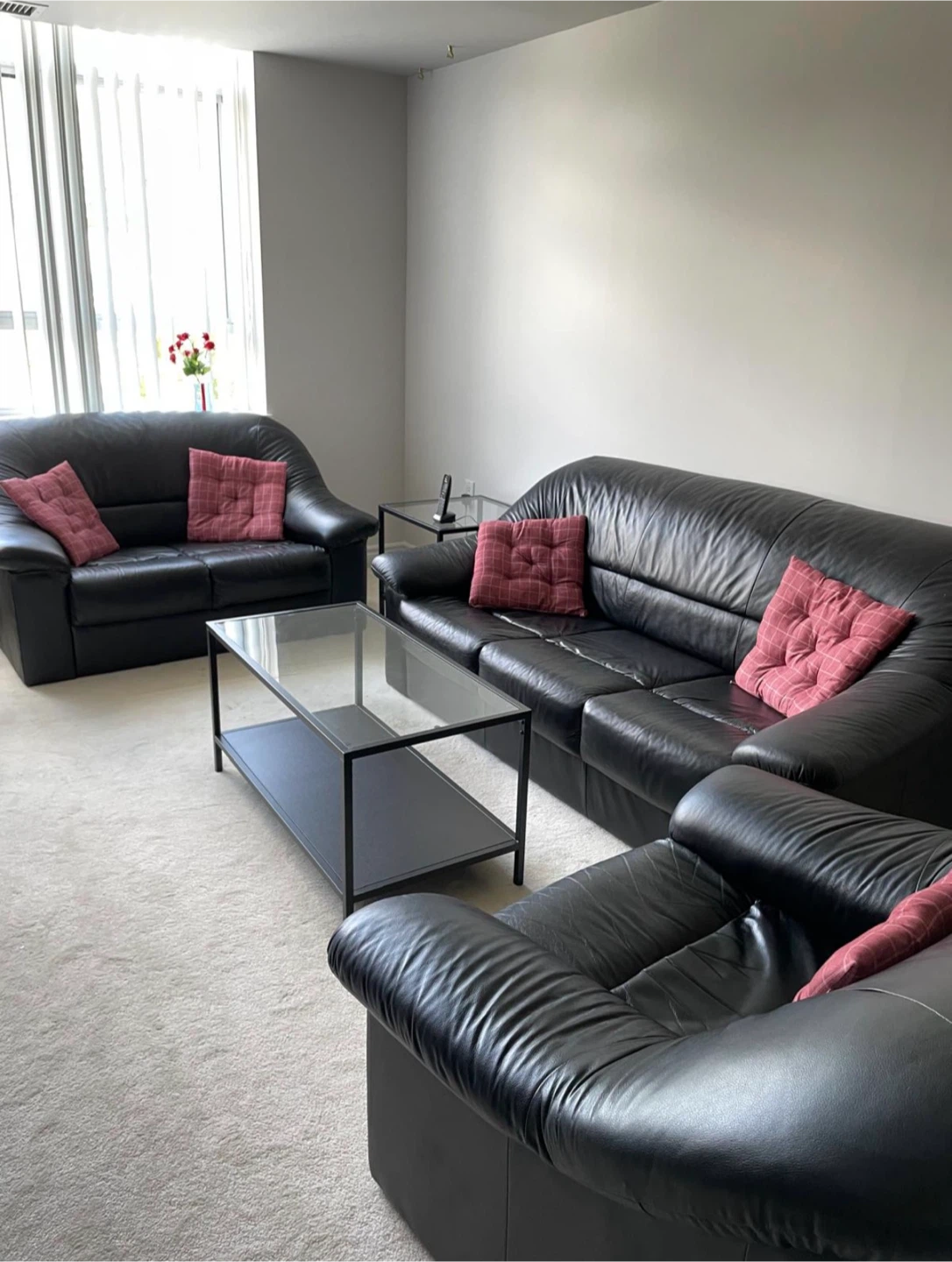 Black Leather Sofa Set