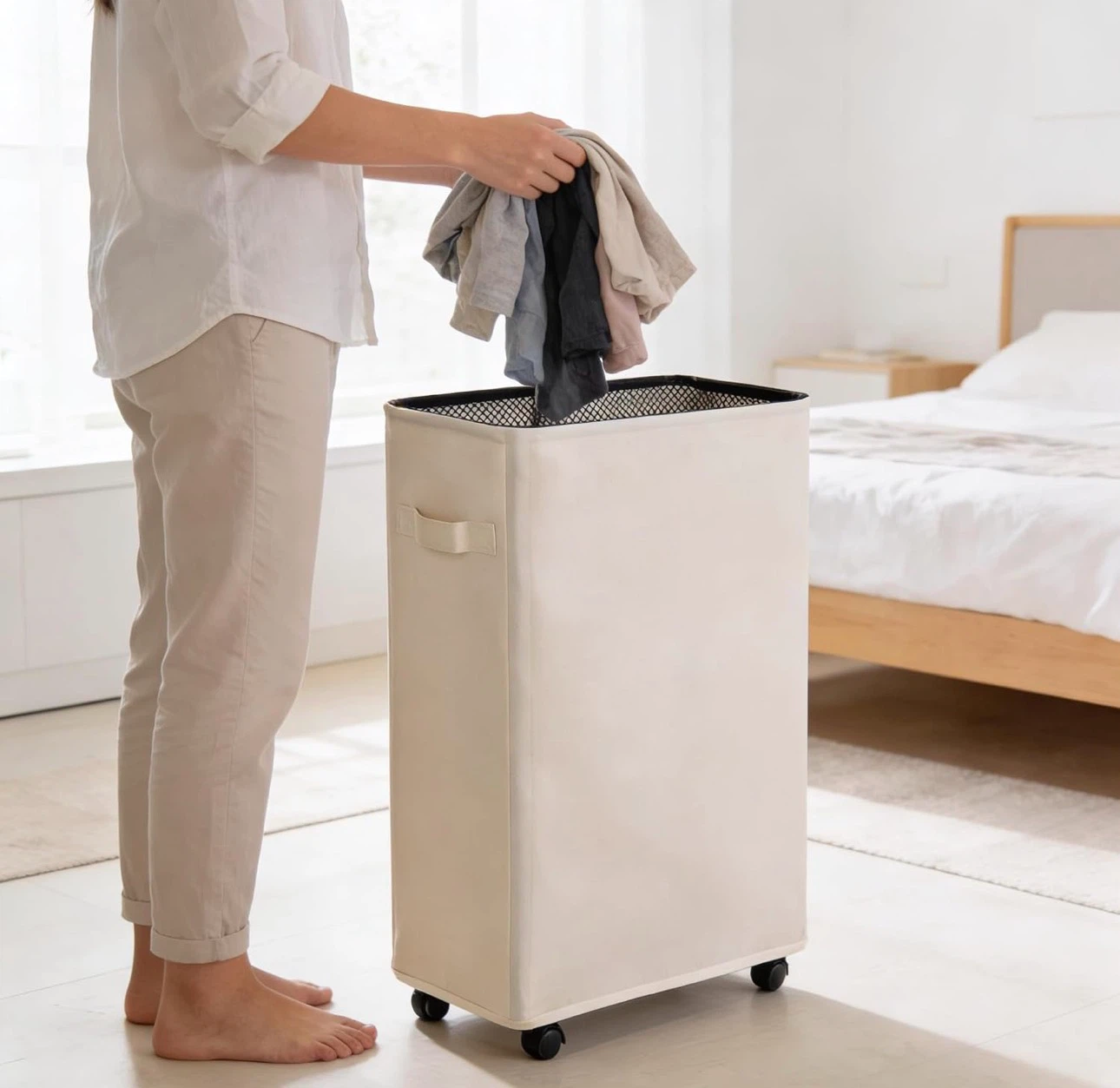 Collapsible Laundry Basket with Wheels - 52L Capacity - photo 2