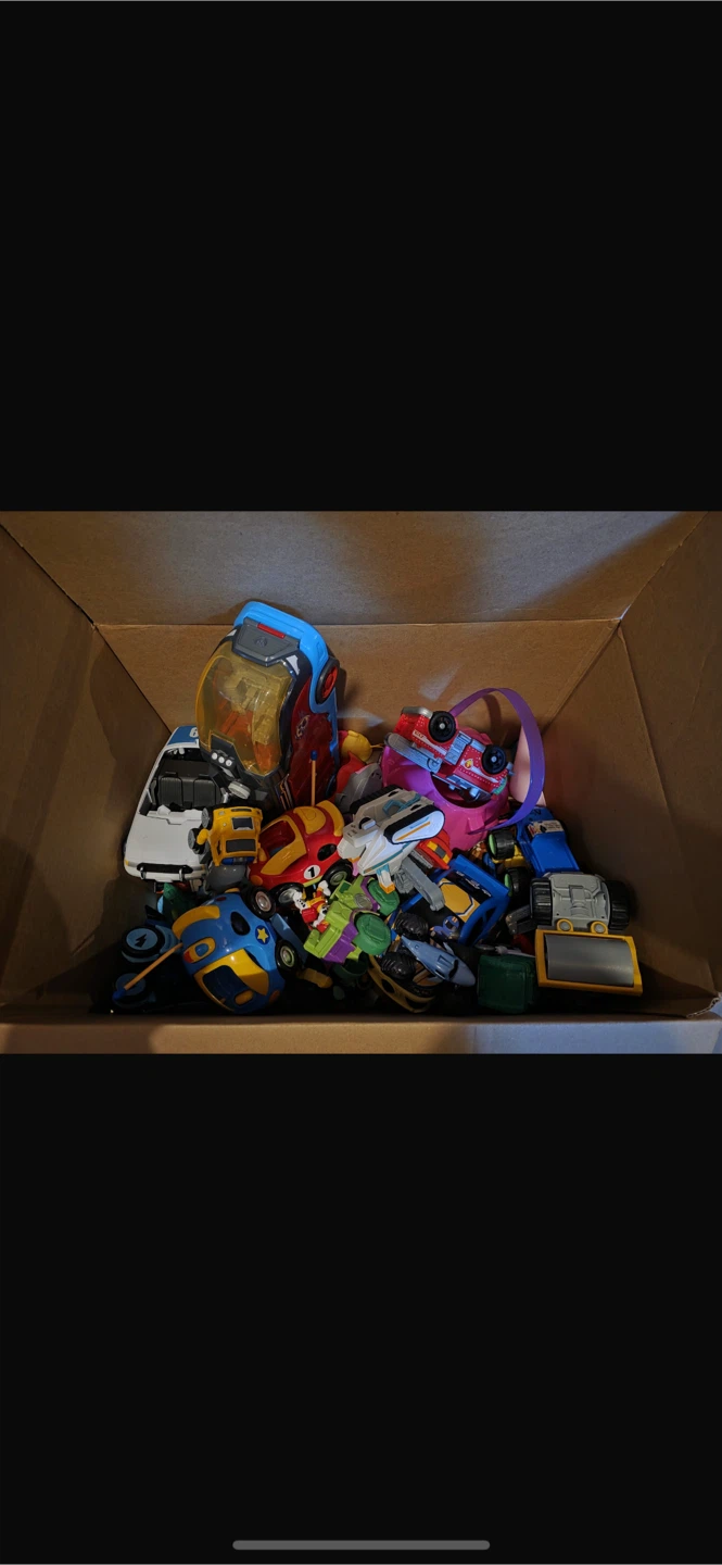 Box of Toy Cars and Vehicles