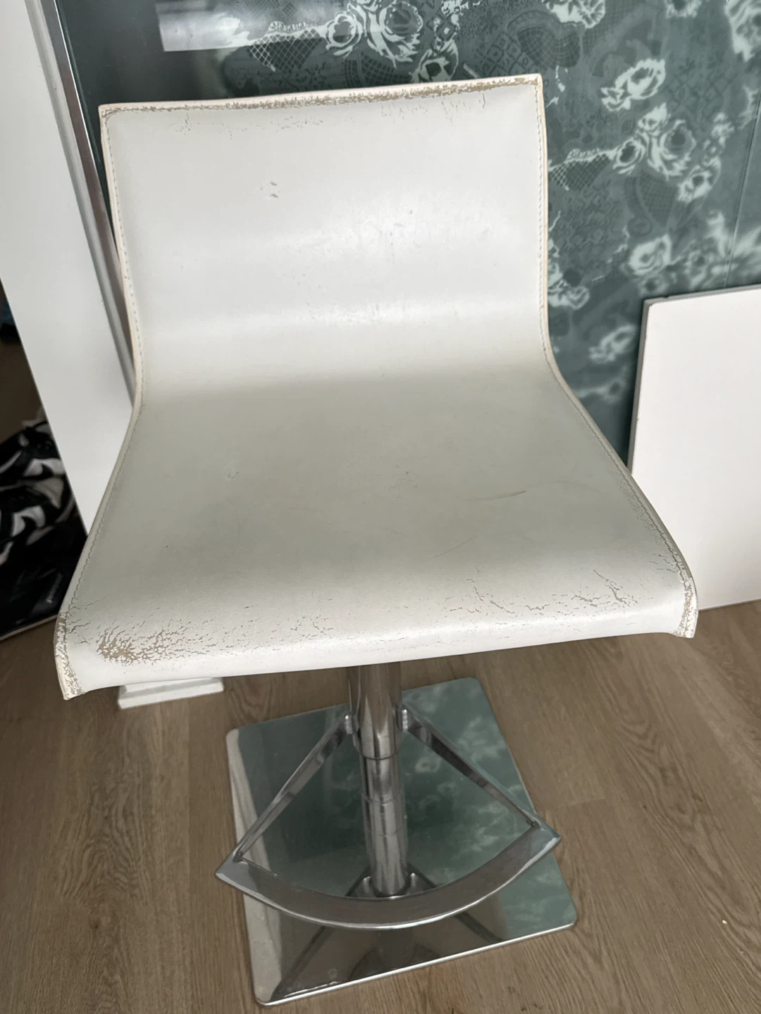 Adjustable White Faux Leather Bar Stool