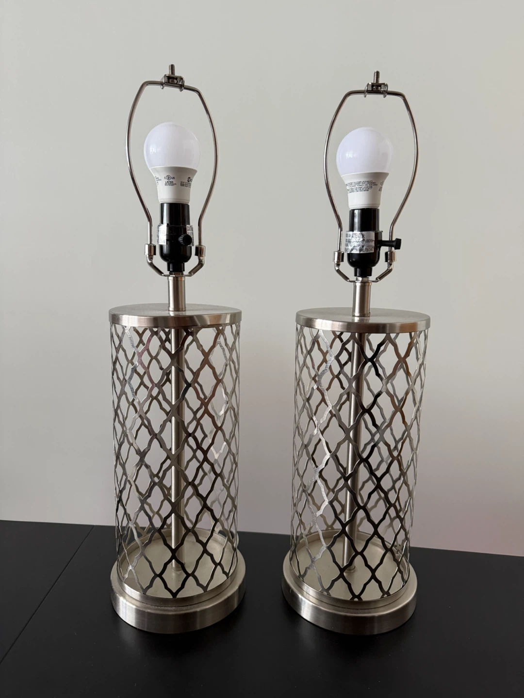 Pair of Metal Lattice Table Lamps