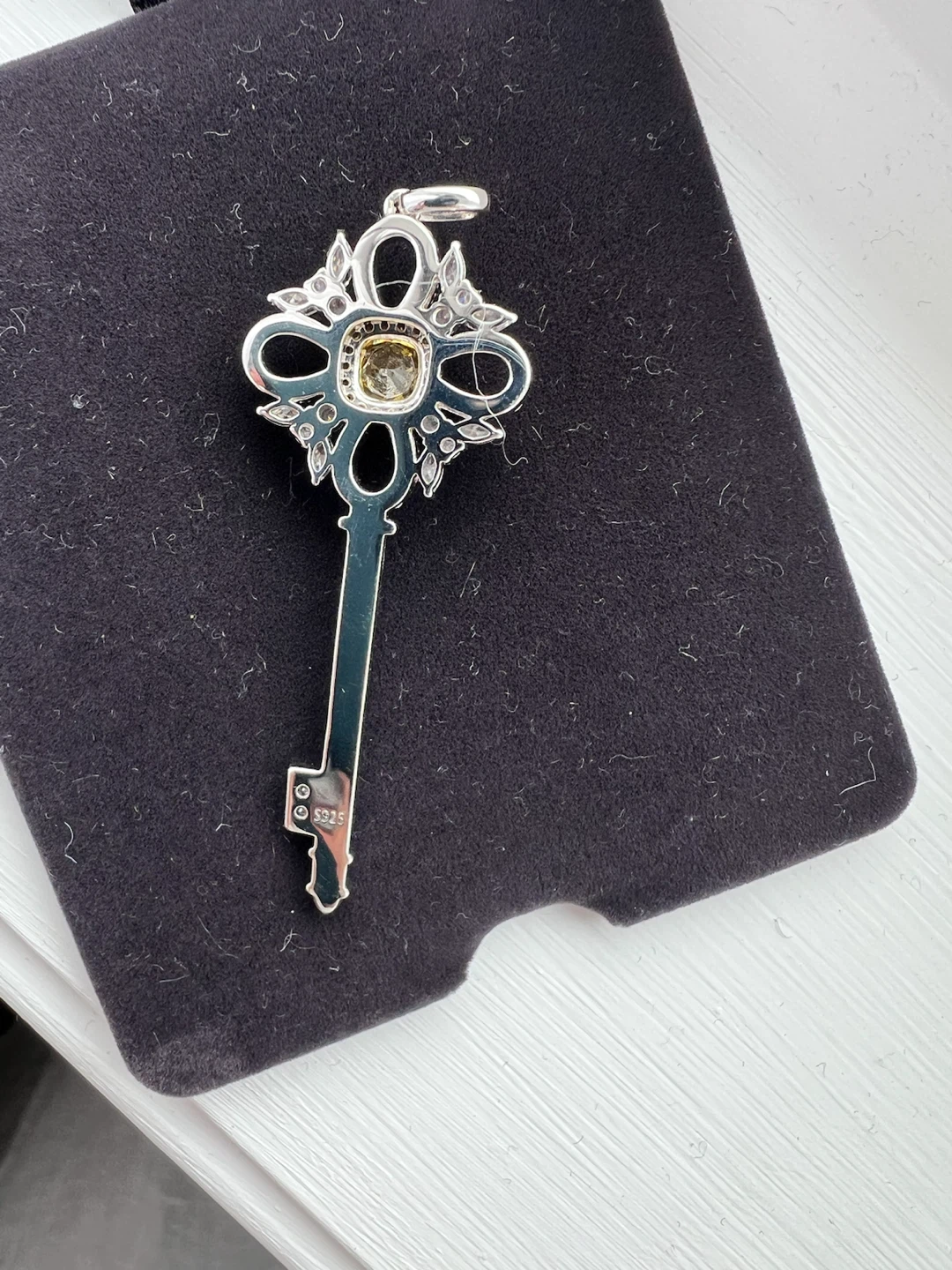 Key Pendant Necklace with Yellow and White Stones - photo 2