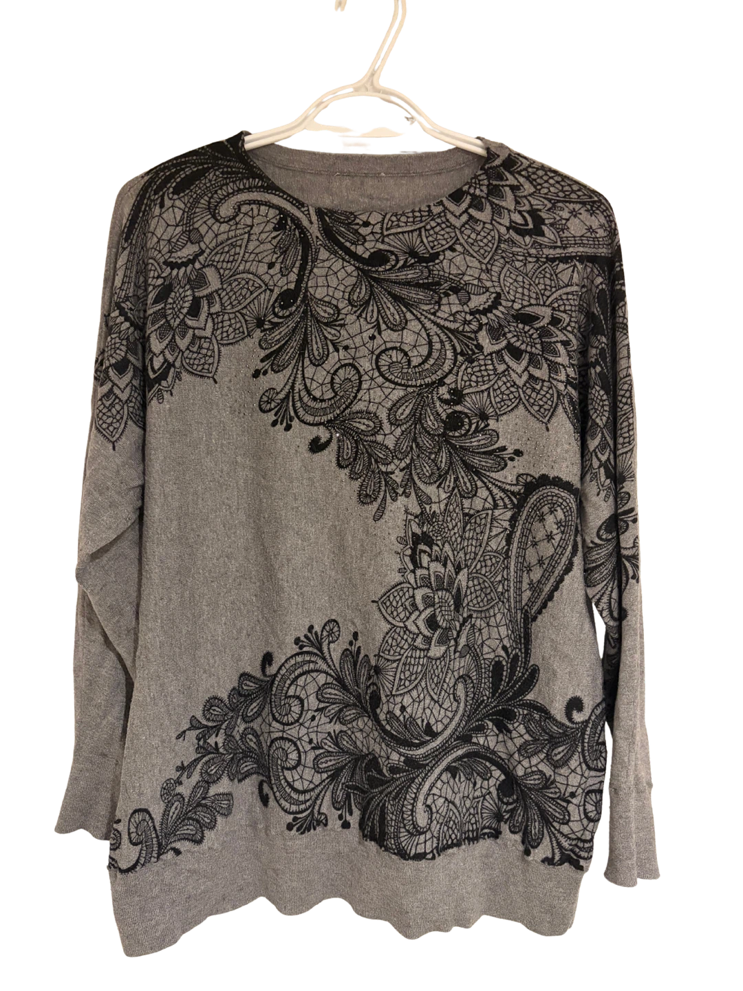 Grey Lace Print Long Sleeve Sweater - photo 2