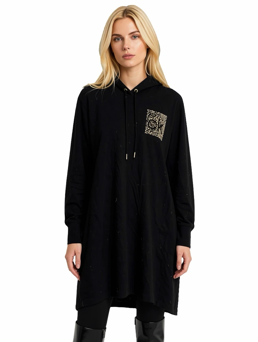 Calvin Klein Black Embellished Hoodie Dress
