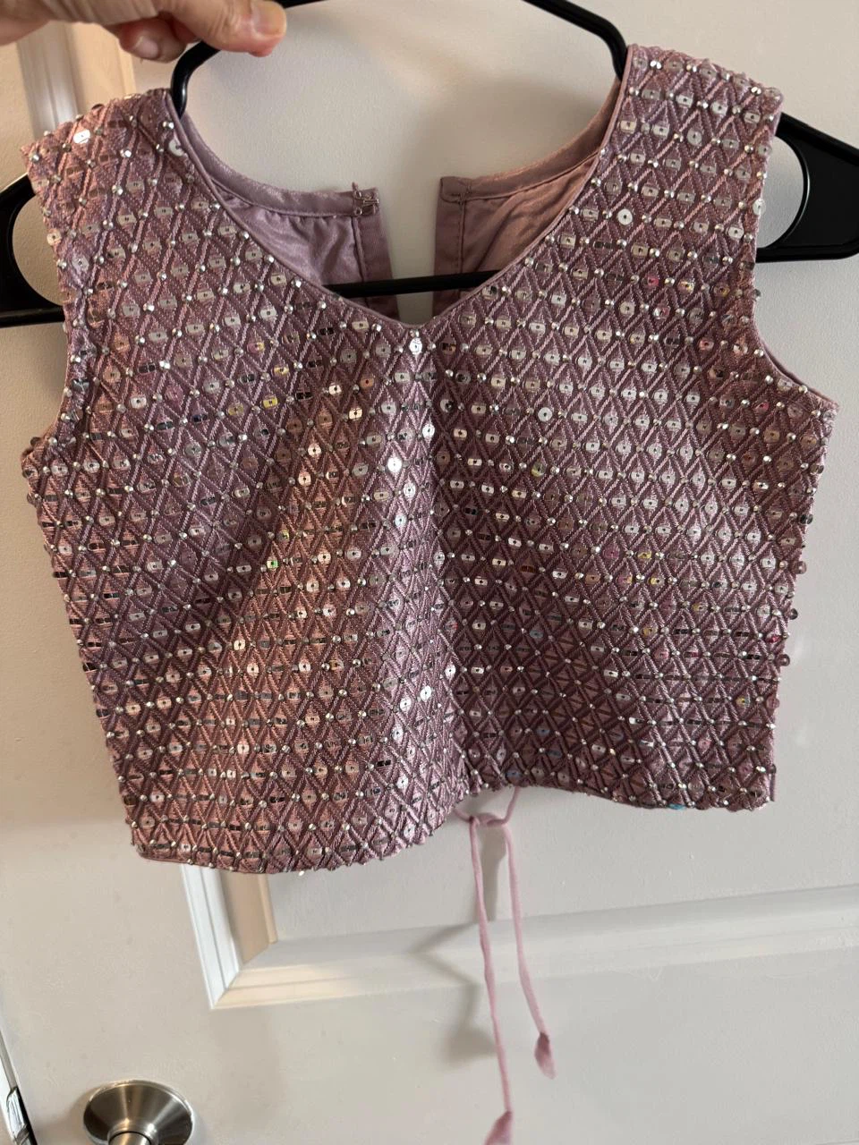 Purple Sequined Indian Blouse and Skirt Set