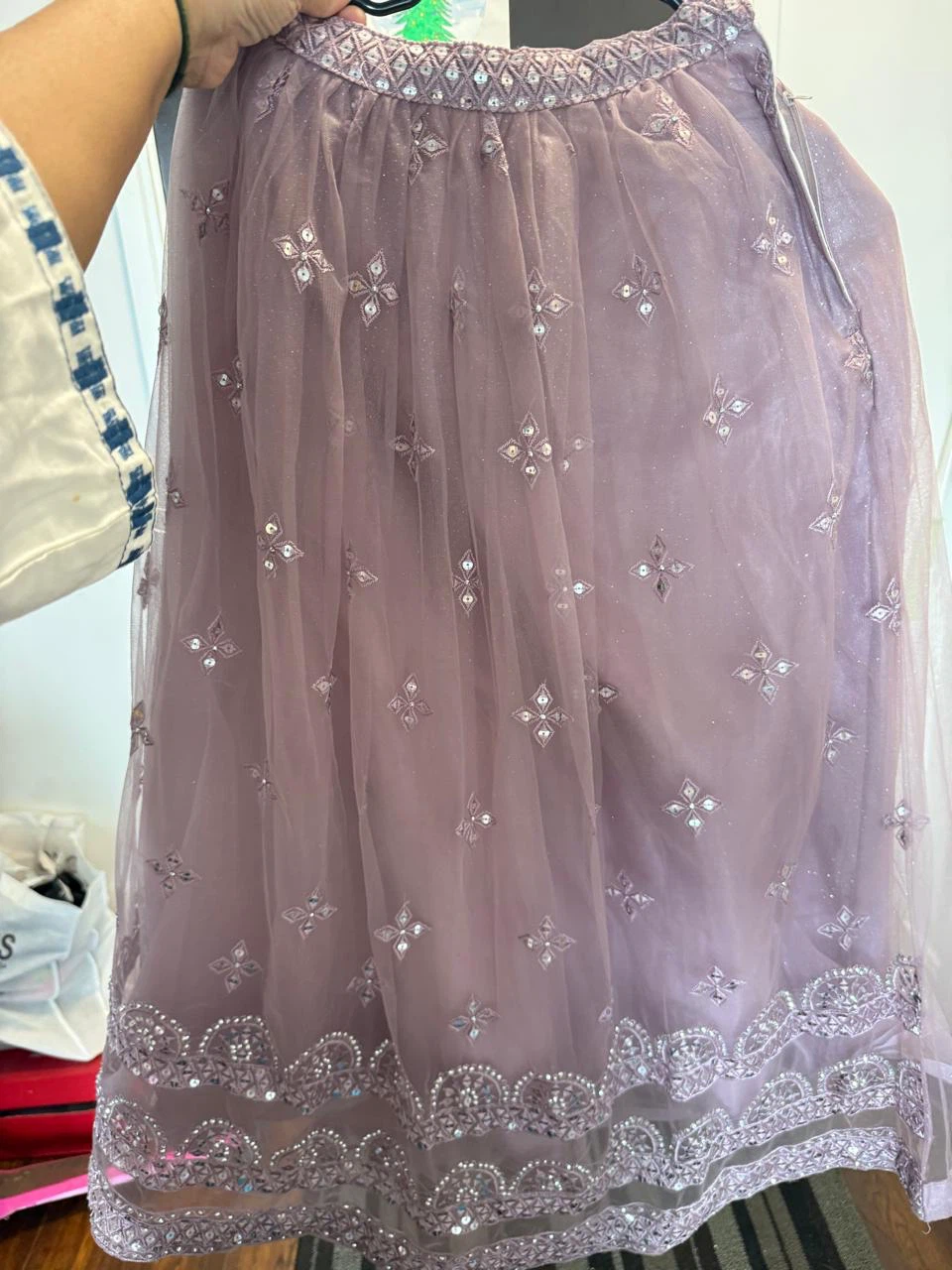 Purple Sequined Indian Blouse and Skirt Set - photo 3