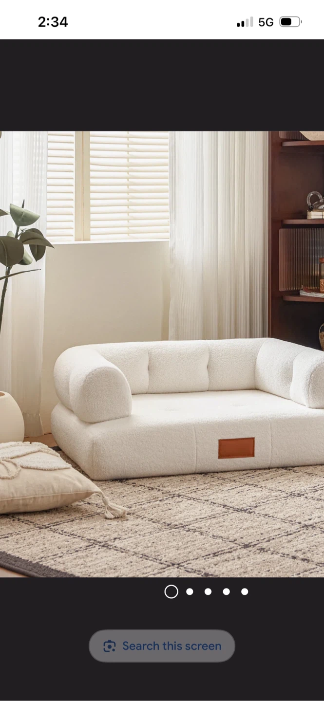 New White Boucle Pet Bed with Armrests Size Large - photo 2
